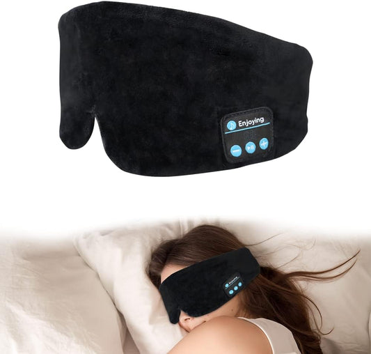 Soft Sleep Eye Mask Bluetooth Headphones, Adjustable Sleep Headband Headphones for Sleeping Meditation Insomnia, Wireless Music Eye Cover Earbuds for Airplane Travel Nap, Black
