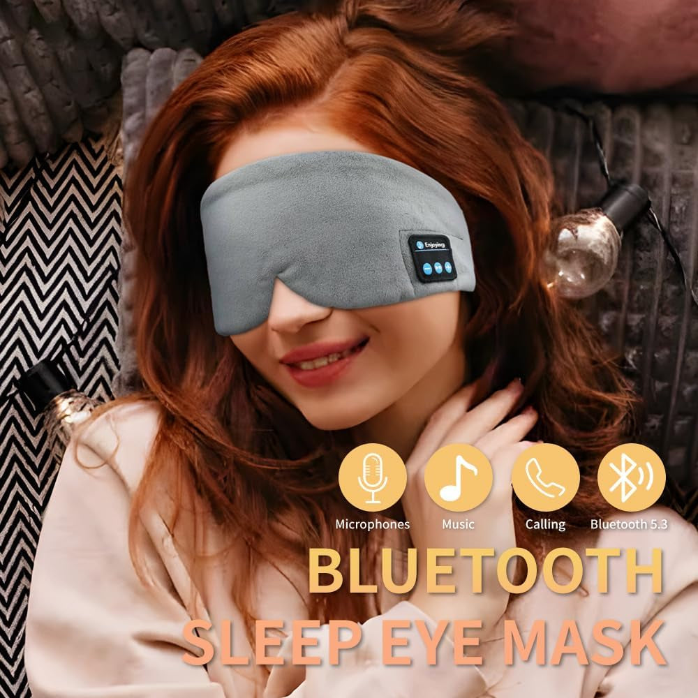 Soft Sleep Eye Mask Bluetooth Headphones Adjustable Sleep Headband Headphones for Sleeping Meditation Insomnia, Wireless Music Eye Cover Earbuds for Airplane Travel Nap(Grey)