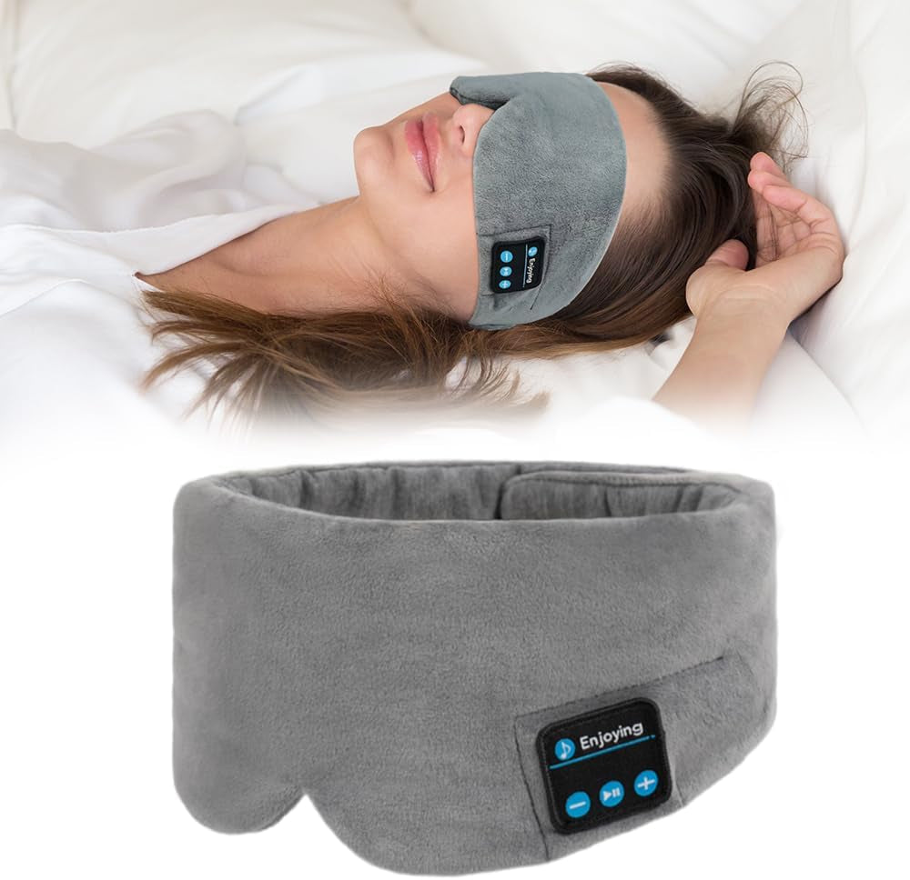 Soft Sleep Eye Mask Bluetooth Headphones Adjustable Sleep Headband Headphones for Sleeping Meditation Insomnia, Wireless Music Eye Cover Earbuds for Airplane Travel Nap(Grey)