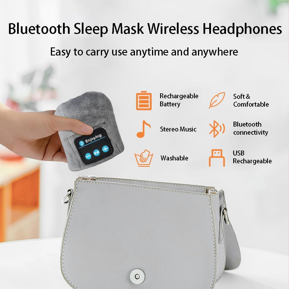 Soft Sleep Eye Mask Bluetooth Headphones Adjustable Sleep Headband Headphones for Sleeping Meditation Insomnia, Wireless Music Eye Cover Earbuds for Airplane Travel Nap(Grey)