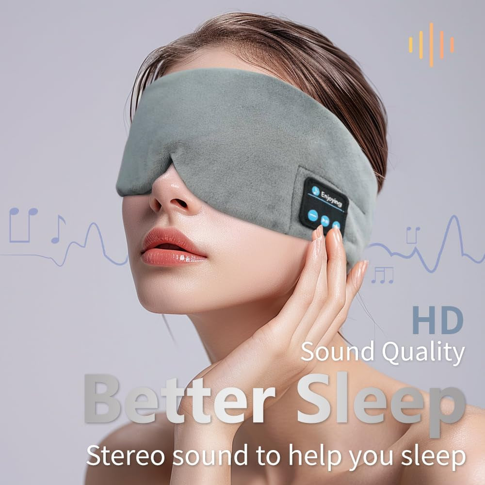 Soft Sleep Eye Mask Bluetooth Headphones Adjustable Sleep Headband Headphones for Sleeping Meditation Insomnia, Wireless Music Eye Cover Earbuds for Airplane Travel Nap(Grey)